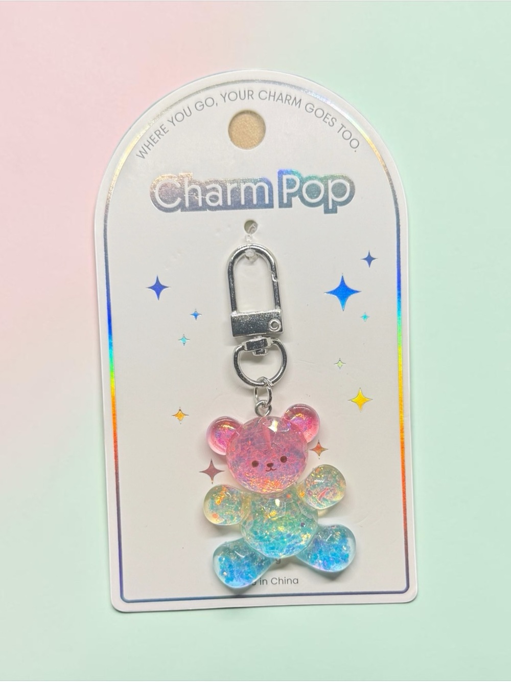 🏷️‼️5/$25🏷️‼️🩷Charm Pop💙Iridescent Bear Keychain/Bag Charm/NIP